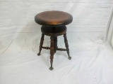 Antique Wood Paino Stool with Glass Ball Claw Feet