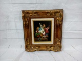 Floral Still Life Artwork with Golden Ornate Frame