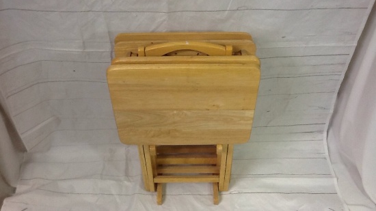 Blonde Wood Dinner Tray Tables with Stand