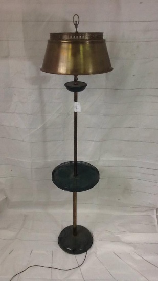 Metal Floor Lamp with Milk Glass Globe/Brass Shade