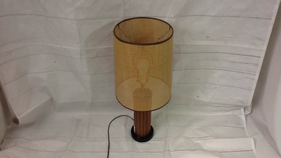 Wooden Table Lamp with Cane Shade