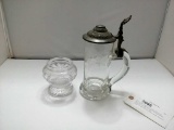 SET of TWO: Glass Stein & Small Glass Vase