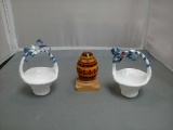 Wooden Colorful Egg & 2 small baskets