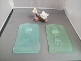 Hen Feathers Wall Plaques (2) Ceramic Log W/ Flowr