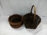 2 primitive Dark Woven Baskets