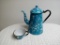 Teal and White Swirl Pattern Enamel Coffee Pot