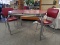 Vintage Red Top Table and 2 Chairs.