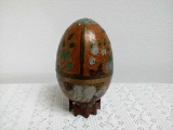 Vintage Enameled Cloisonne Brass Egg w/ Stand