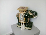 Vintage Glazed Ceramic Elephant Plant Stand