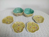 2 Chinese soup bowls and 4 small serving plates