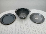 Vintage Grey Granite Enamel lot of 3 pieces