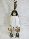 Brass Girl on a Green Marble Mantle Clock