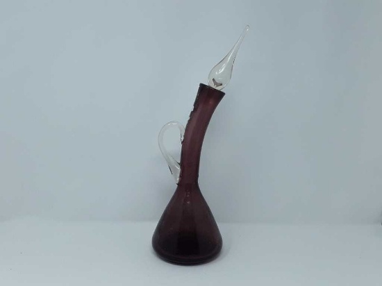 ART GLASS DECANTER WITH HANDLE & STOPPER