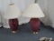 PAIR OF PINK & BRASS LAMPS