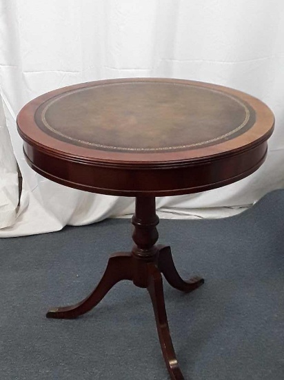 LEATHER TOP PARLOR PEDISTAL TABLE