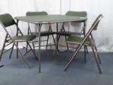 VINTAGE CARD TABLE WITH 4 FOLDING CHAIRS