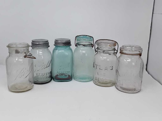 6 VINTAGE CANNING JARS