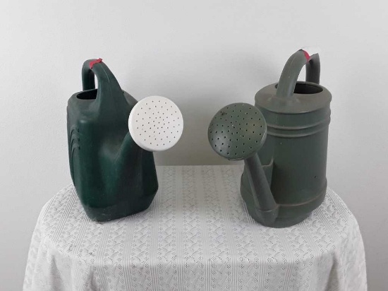 LOT OF 2 PLASTIC WATERING CANS