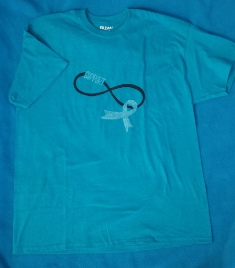 T-Shirt Teal Ribbon "Support" Size Large