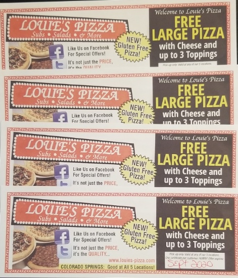 Louie's Pizza (any Location) Value $60