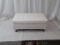 WHITE LEATHER OTTOMAN WITH TUFTED TOP