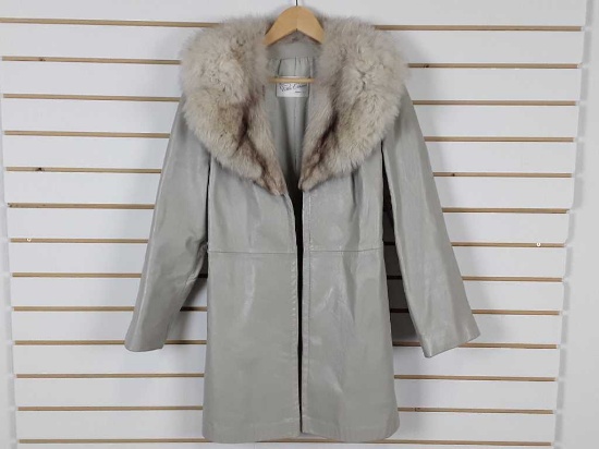 VTG LEATHER COAT W/SILVER FOX FUR BY PETER CARUSO