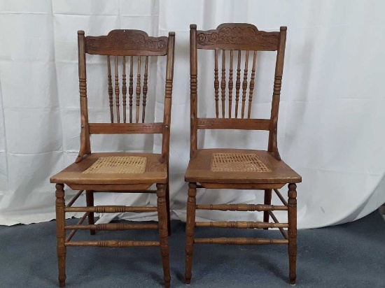 SET OF 2 ANTIQUE CANE BOTTOM CHAIRS.