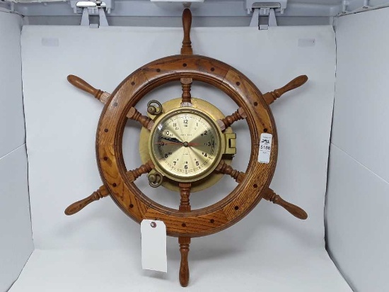 SHIPS TIME PORT HOLE SHIPS WHEEL CLOCK