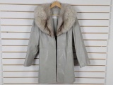 VTG LEATHER COAT W/SILVER FOX FUR BY PETER CARUSO