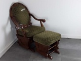 ANTIQUE STYLE GLIDER GREEN APHOLSTERED, & OTTOMAN