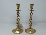 PAIR OF BRASS CANDLE HOLDERS SWIRL DESIGN