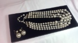 Vintage Pearly Beaded Metal Necklace & Earrings