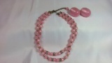 Vintage Pink Bead & Metal Necklace & Earring Set