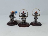 3 SMALL PEWTER CLOWNS W/WOOD BASES