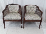 2 ROUND CANE BACK CHAIR W/APHOLSTERED SEAT & BACK