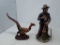 2 CERAMIC STATUES | MAN SMOKING PIKE AND BIRD