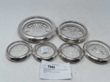 6VINTAGE COASTERS CUT GLASS W/STERLING SILVER RIMS