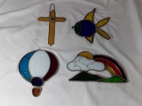 4 HANGNING STAINED GLASS DECORATIONS