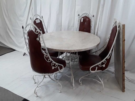 WHITE ROD IRON DINING TABLE W/4 CHAIRS