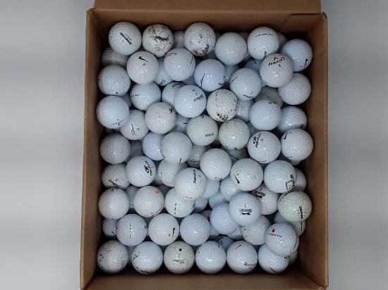 BOX OF USED MIXED BRAND GOLF BALLS.