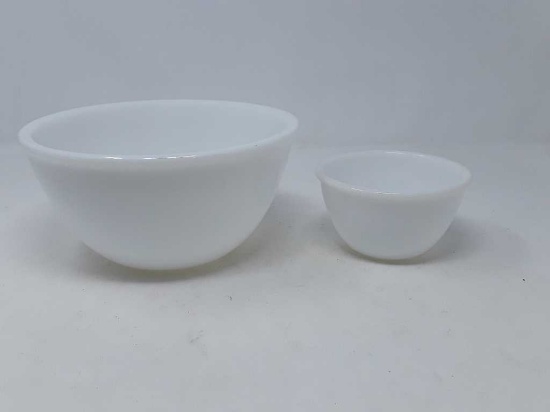 2 MILK GLASS MIXING BOWLS