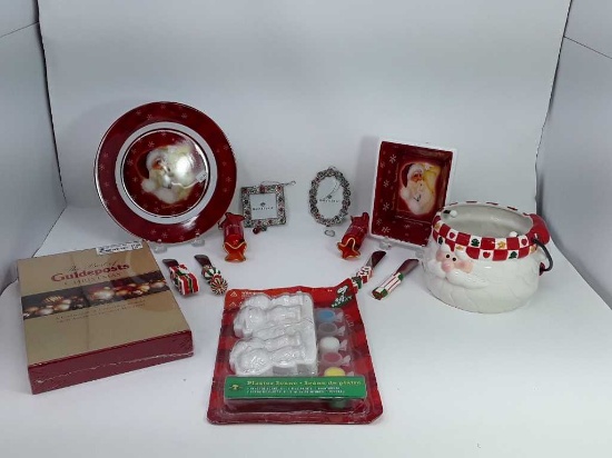 LOT OF RED CHRISTMAS DISHES AND BOOK