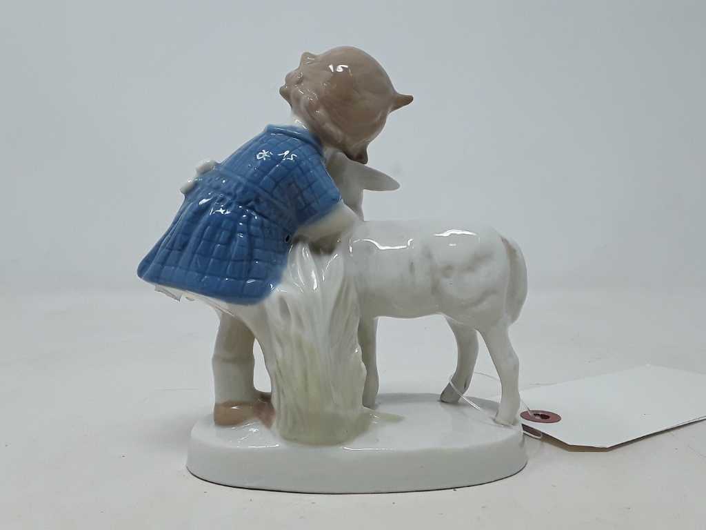 Underglaze 1859 Porcelain Figurine, Girl With Lamb