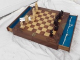 VINTAGE WOOD CHESS SET WI/BRASS ACCENTS