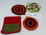 4 VINTAGE CROCHETED POT HOLDER/TRIVETS