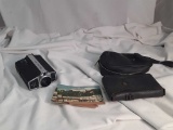 BELL & HOWELL W/CASE, LEATHER CASE & POSTCARDS