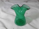 GREEN MID CENTURY CRACKLE GLASS VASE