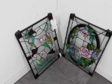 2 STAINED GLASS PANELS, ATTACHED WITH CHAIN