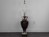 VINTAGE LARGE ORNATE LAMP W/BRASS AND MARBLE BASE