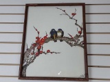 PAINTING OF TWO BIRDS ON A BRANCH W/SMALL BLOOMS